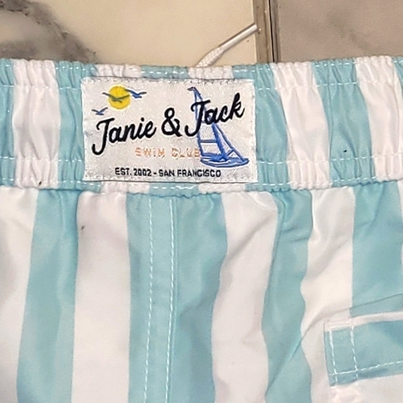 JANIE AND JACK RECYCLED STRIPED SWIM TRUNK IN AQUA STRIPE SIZE 12 - Picture 3 of 16